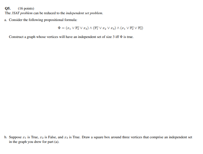 Q5. (16 points) The 3SAT problem can be reduced to | Chegg.com