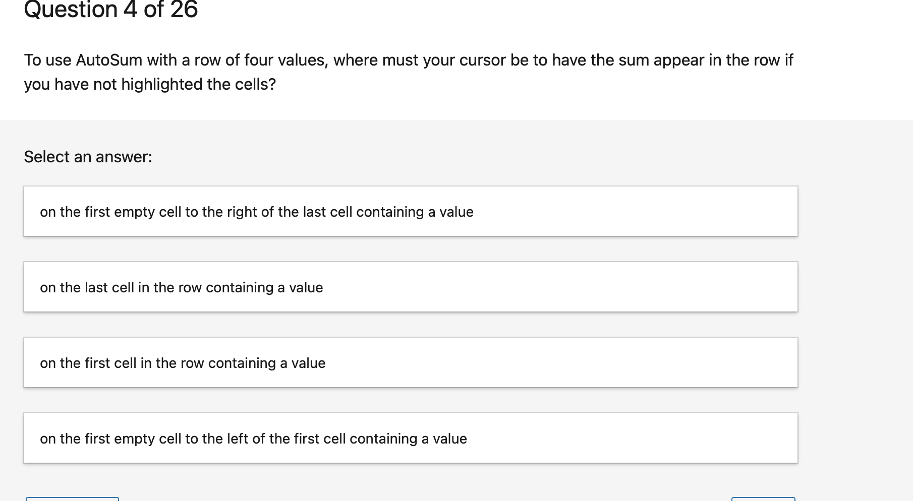 Solved to use autosum with a row of four values where must chegg