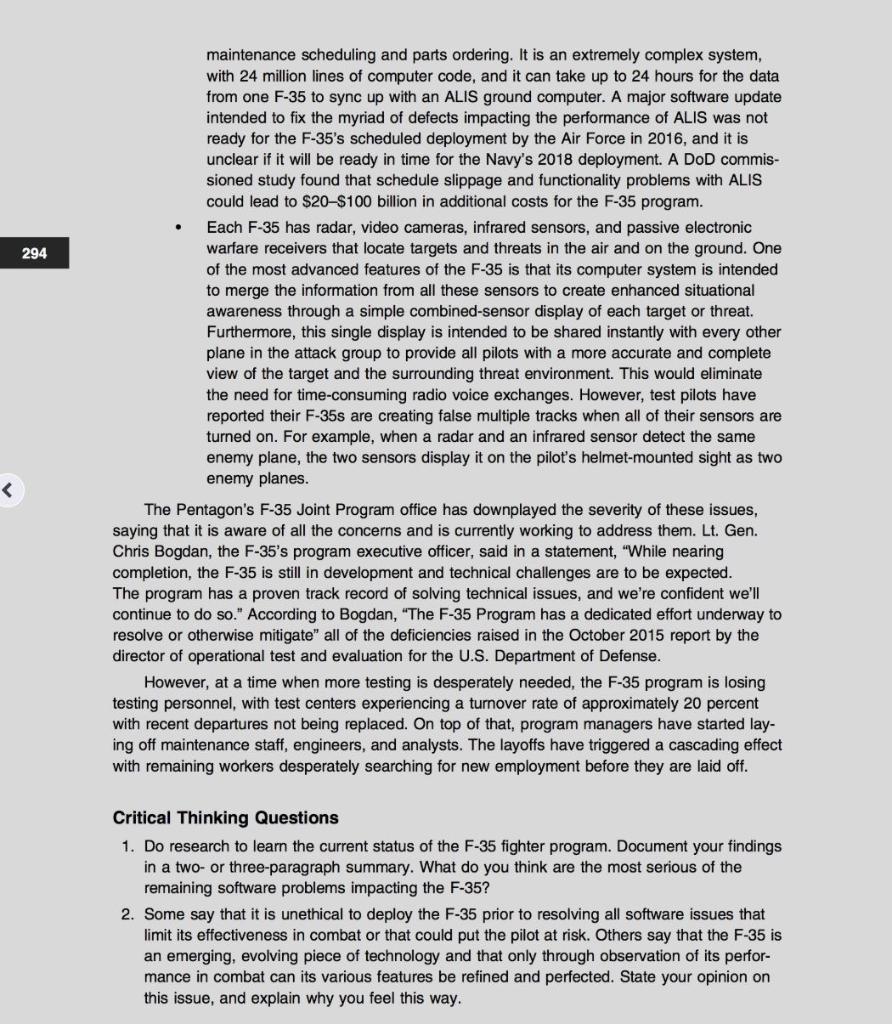 294 maintenance scheduling and parts ordering. It is an extremely complex system, with 24 million lines of computer code, and