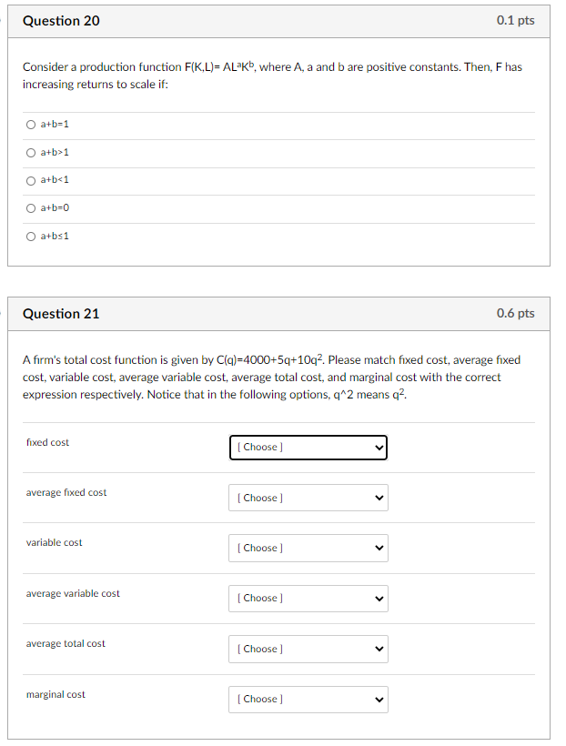 Solved Question 20 0 1 Pts Consider A Production Function Chegg Solved Question 20 0 1 Pts Consider A Production Function Chegg
