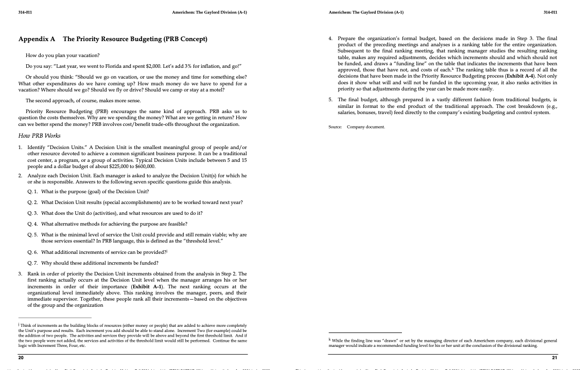 314-011 Americhem: The Gaylord Division (A-1) Americhem: The Gaylord Division (A-1) 314-011 Appendix A The Priority Resource