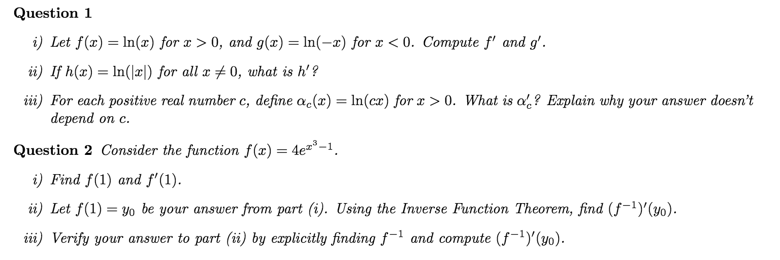 Solved Question 1 I Let F X Ln X For X 0 And G X Chegg Com