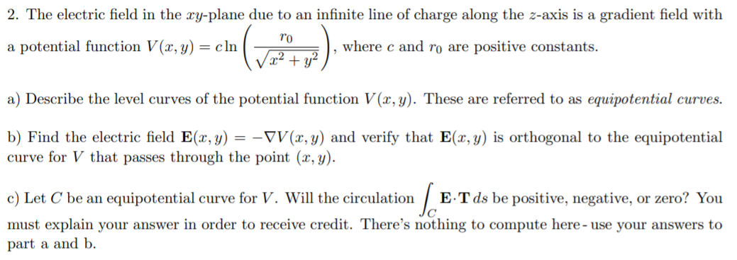 Solved 2. The electric field in the xy-plane due to an | Chegg.com