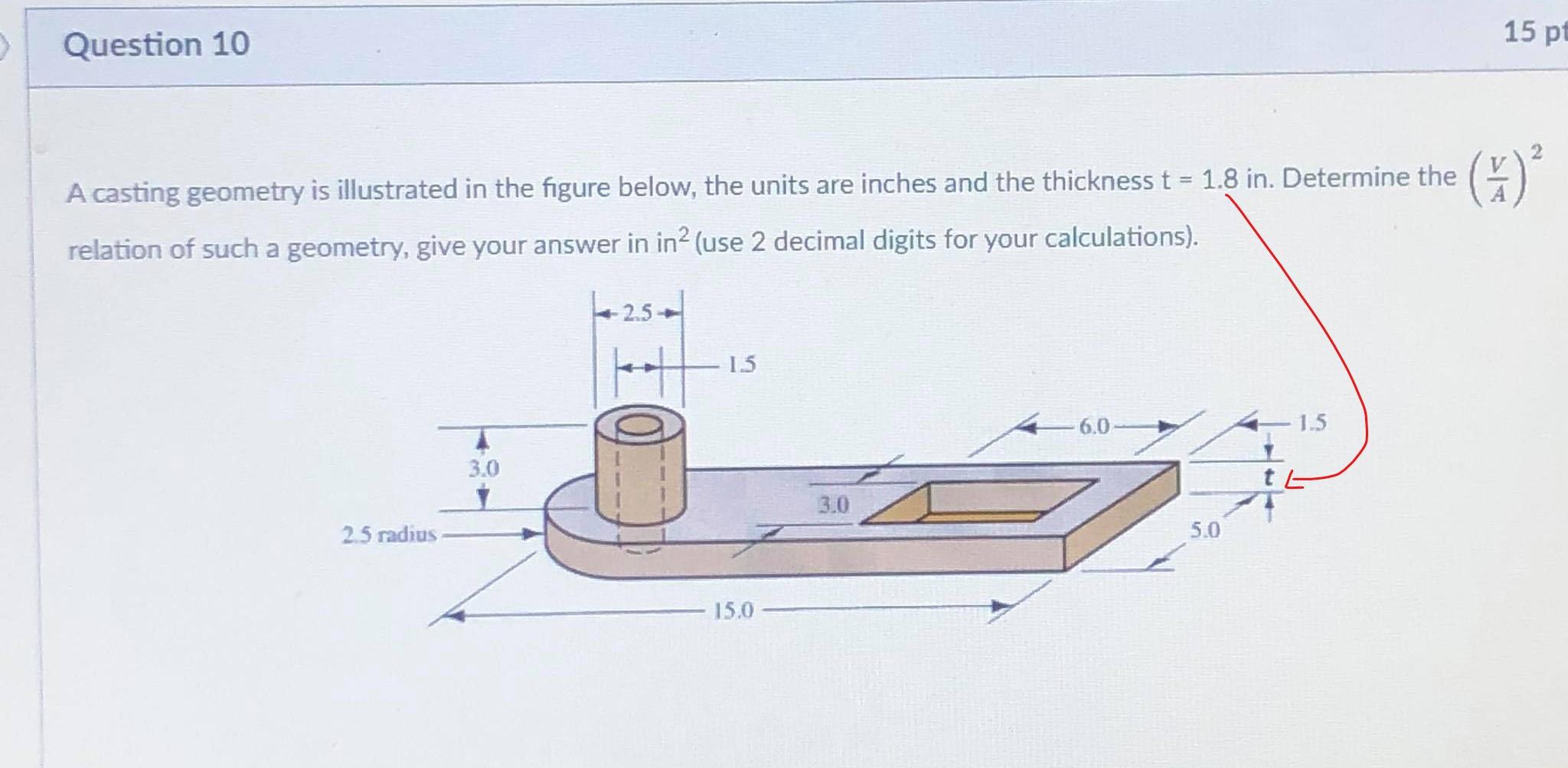 Solved 15 pt Question 10 A casting geometry is illustrated | Chegg.com