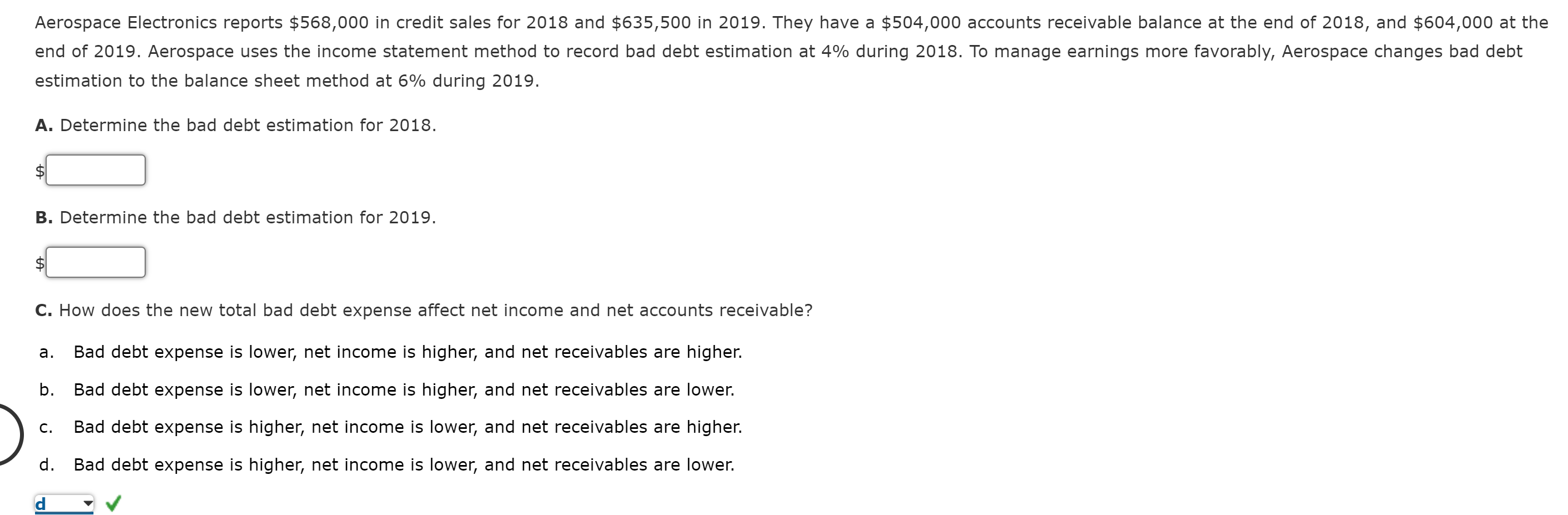 Solved estimation to the balance sheet method at 6% during | Chegg.com