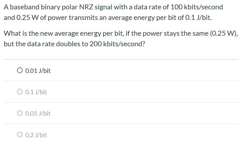 Solved A Baseband Binary Polar NRZ Signal With A Data Rate | Chegg.com