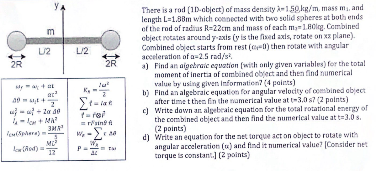 Solved There is a rod (1D-object) of mass density λ=1,50, | Chegg.com