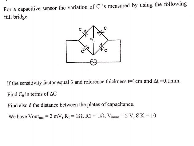 Solved For a capacitive sensor the variation of C is | Chegg.com