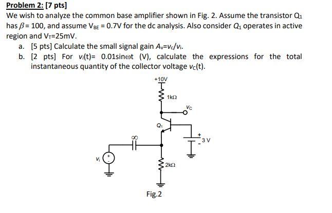 Solved Problem 2: (7 pts] We wish to analyze the common base | Chegg.com