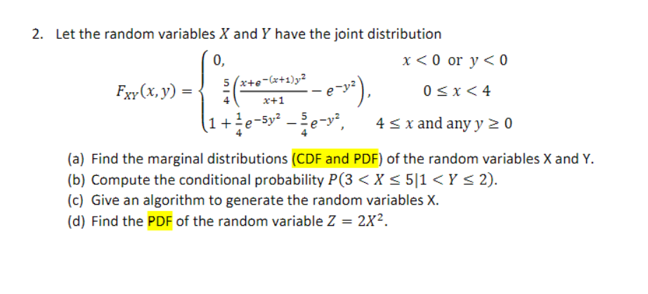 Solved 2. Let the random variables X and Y have the joint | Chegg.com