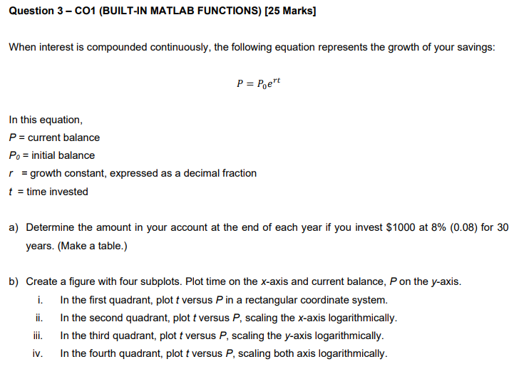 Solved Question 3 - C01 (BUILT-IN MATLAB FUNCTIONS) (25 | Chegg.com