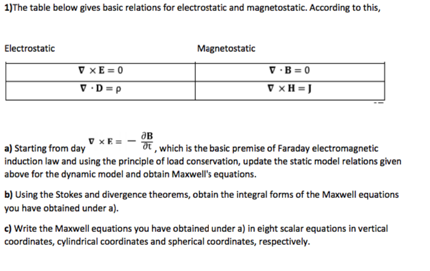 Solved 1)The table below gives basic relations for | Chegg.com