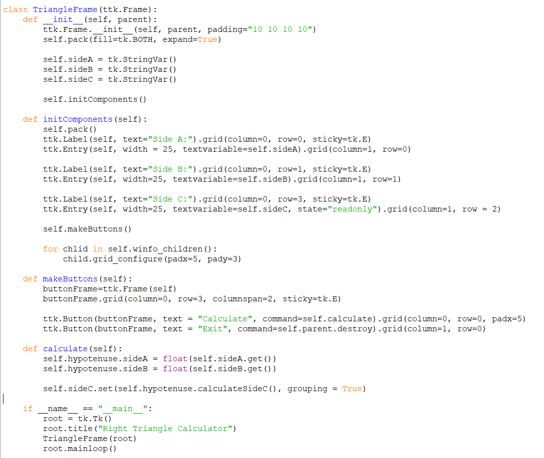 class TriangleFrame (ttk. Frame) : def init (self, | Chegg.com