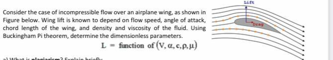 Consider the case of incompressible flow over an airplane wing, as shown in Figure below. Wing lift is known to depend on flo