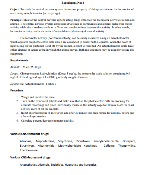 Solved Experiment No: 4 Object: To study the central nervous | Chegg.com
