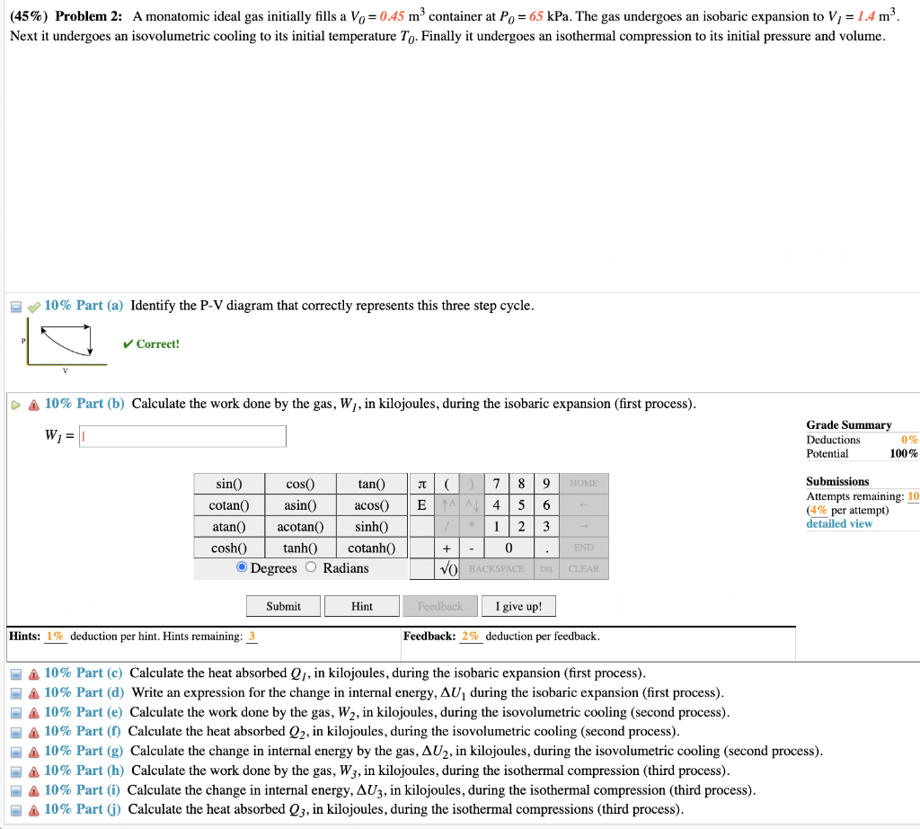 Solved (45\%) Problem 2: A Monatomic Ideal Gas Initially | Chegg.com