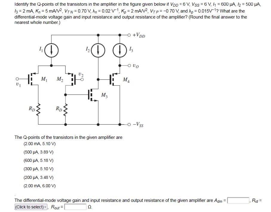 Identify the Qpoints of the transistors in the