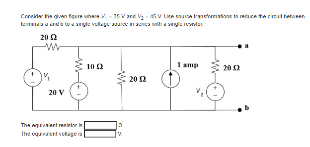 Solved Consider the given figure where V1= 35 V and V2= 45 | Chegg.com