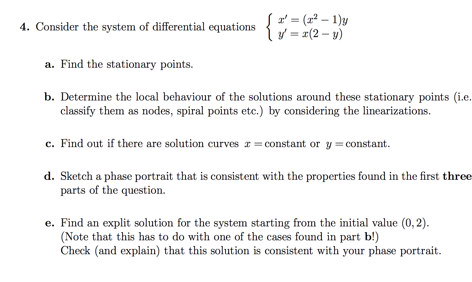 4 Consider The System Of Differential Equations º Chegg Com