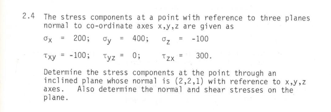 Solved 2.4 The stress components at a point with reference | Chegg.com