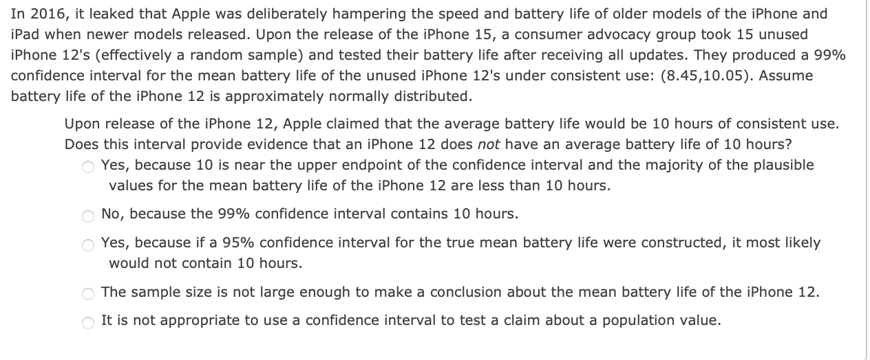 Solved In 2016, it leaked that Apple was deliberately | Chegg.com