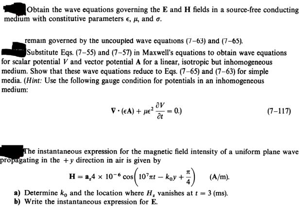 Solved Obtain the wave equations governing the E and H | Chegg.com
