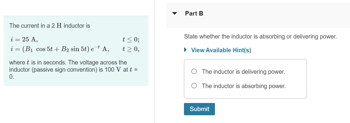 Solved The Current In A 2H Inductor Is Ii=25 | Chegg.com