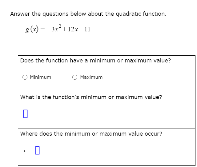 Solved Answer the questions below about the quadratic | Chegg.com