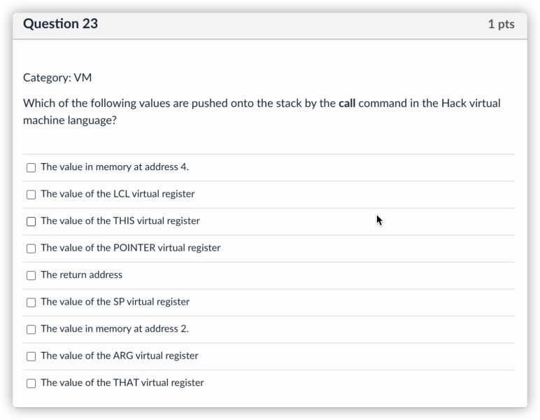 Solved Question 23 1 pts Category: VM Which of the following | Chegg.com