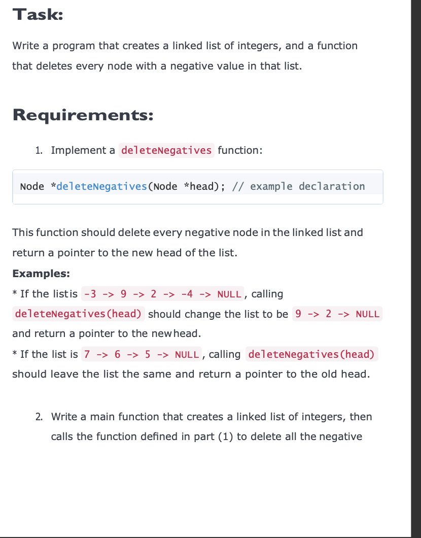 Solved Task: Write a program that creates a linked list of | Chegg.com