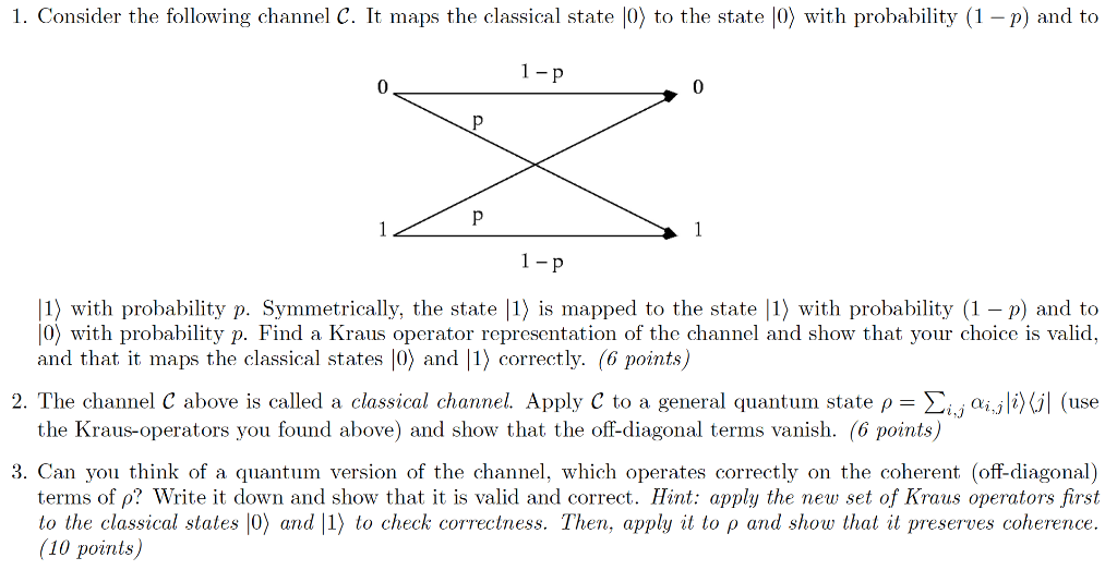 Solved 1. Consider the following channel C. It maps the | Chegg.com
