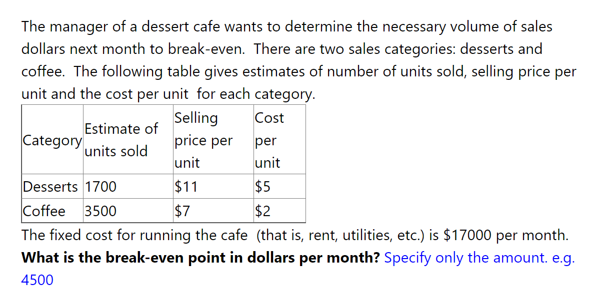 Solved The manager of a dessert cafe wants to determine the | Chegg.com