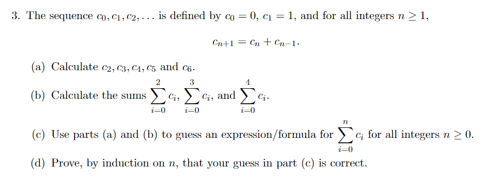 Solved 3. The Sequence Co,c1,c2,  Is Defined By Co = 0, 