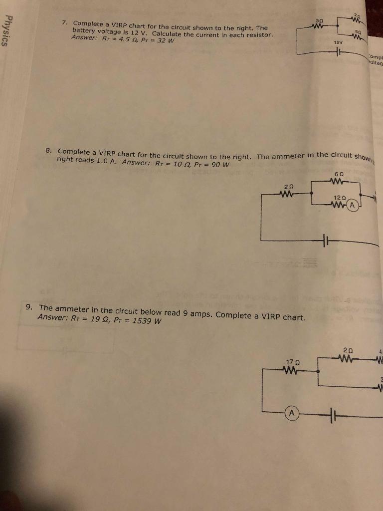 Solved in Physics AN 12V Comp! Voltag 8. Complete a VIRP | Chegg.com