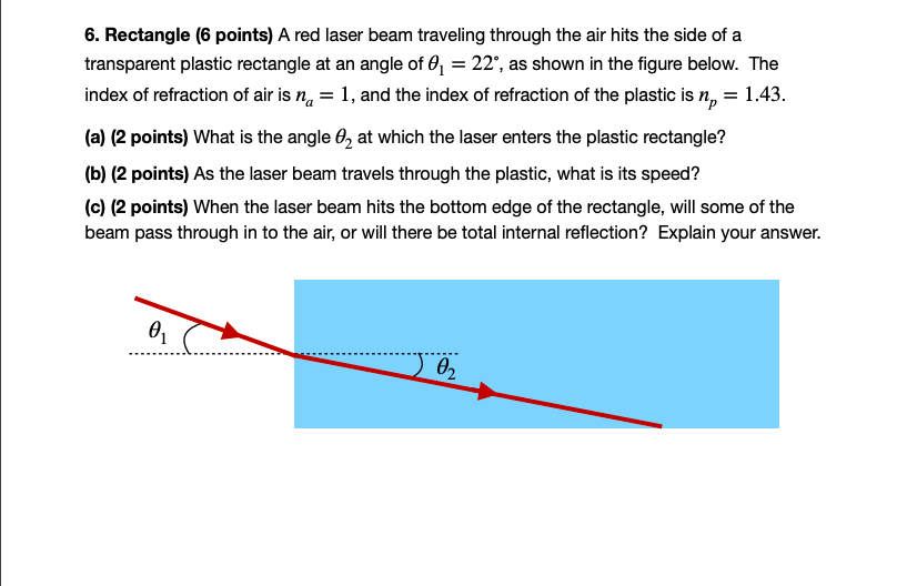 Solved 6. Rectangle (6 points) A red laser beam traveling | Chegg.com