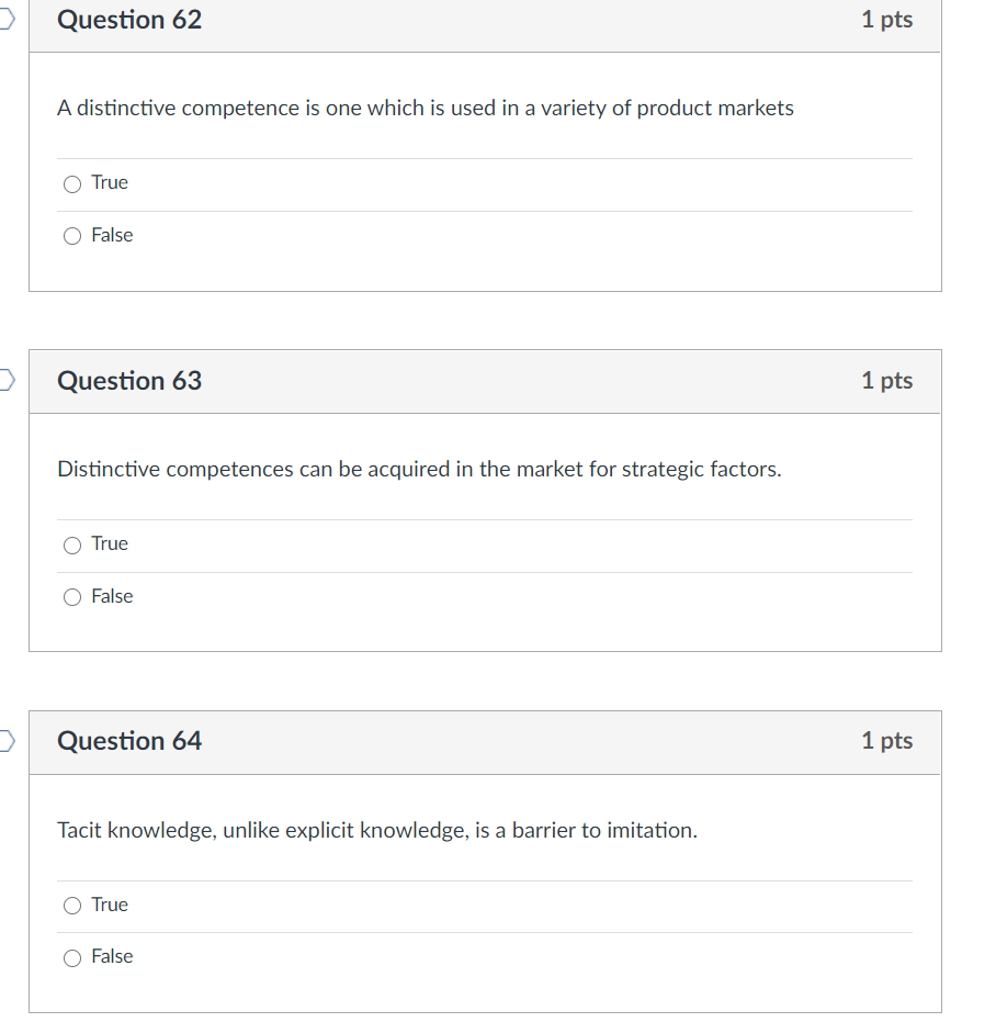 Solved Question 62 1 Pts A Distinctive Competence Is One | Chegg.com