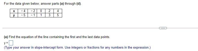 Solved For the data given below, answer parts (a) through | Chegg.com