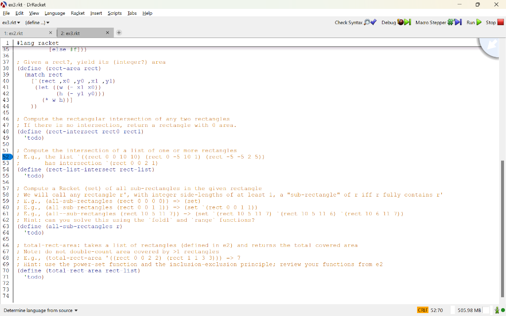 Solved #lang racket ;; Exercises 3: rectangle library, | Chegg.com