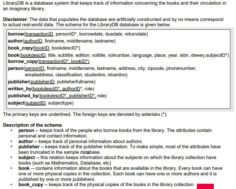 Solved LibraryDB is a database system that keeps track of | Chegg.com