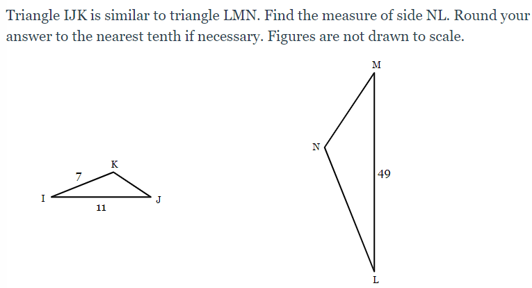 Solved Triangle Ijk Is Similar To Triangle Lmn Find The 5996