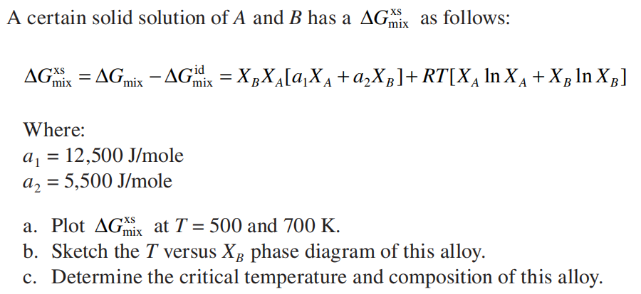 Solved A certain solid solution of A and B has a AGmix as | Chegg.com