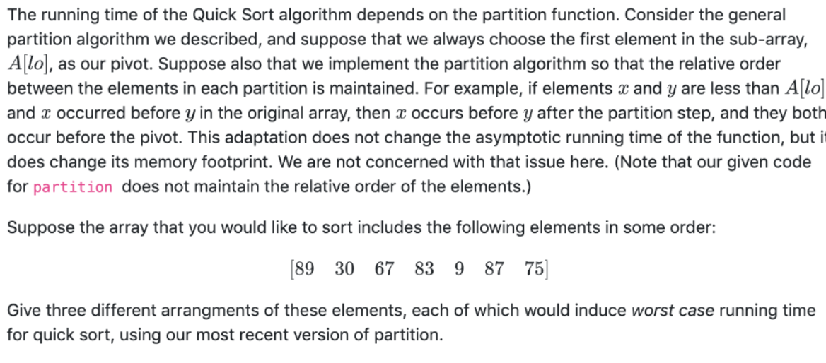 Solved The running time of the Quick Sort algorithm depends | Chegg.com