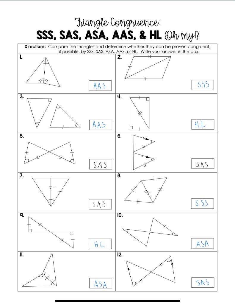 Solved Fiangle congruence: SSS, SAS, ASA, AAS, & HL Oh MyB  Chegg.com Within Sss Sas Asa Aas Worksheet