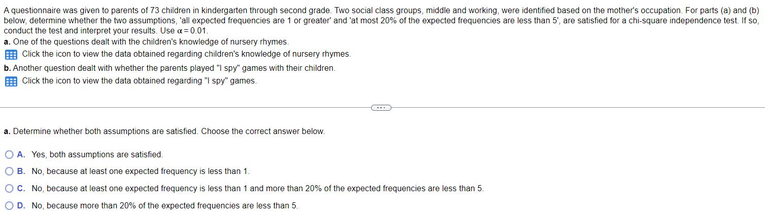 Solved A questionnaire was given to parents of 73 children | Chegg.com