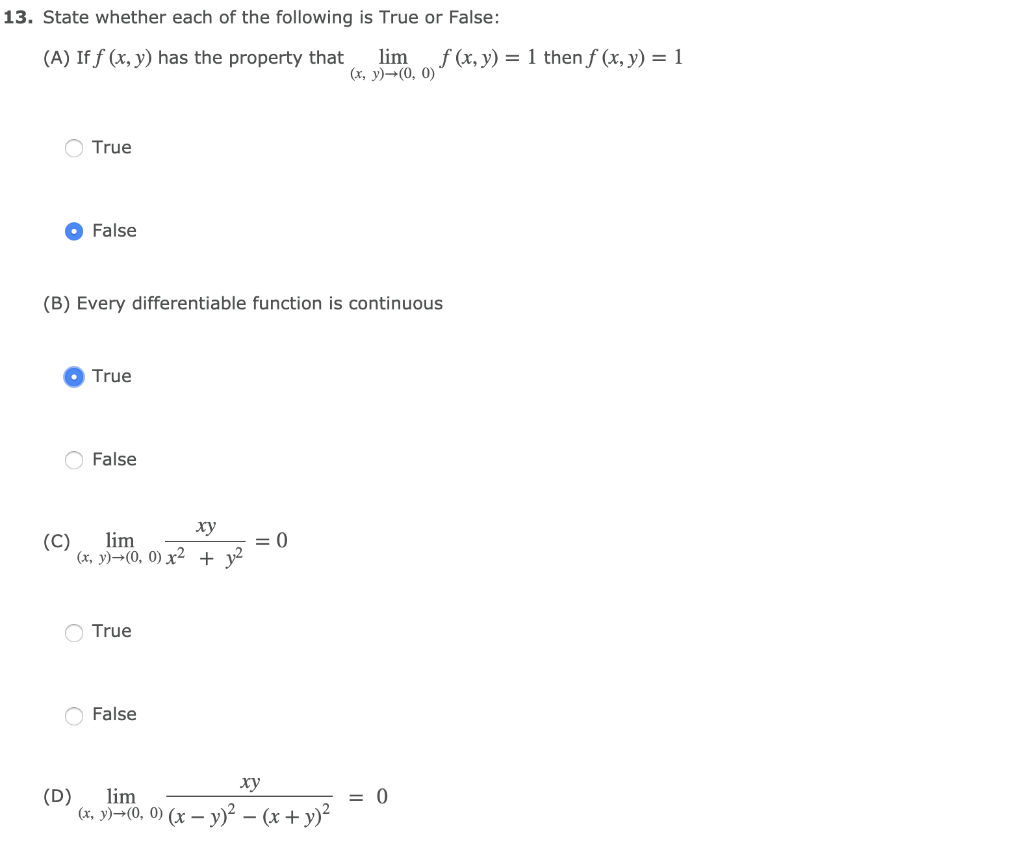 Solved 13 State Whether Each Of The Following Is True Or Chegg Com