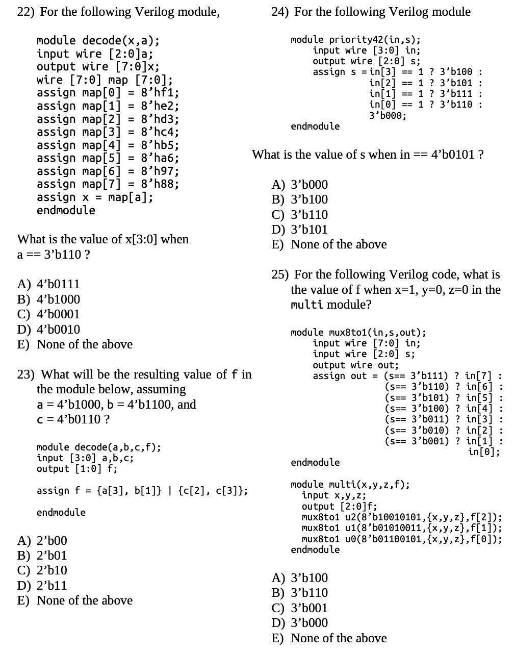 Solved 22 For The Following Verilog Module 24 For The Chegg Com   Php89Ta1S 