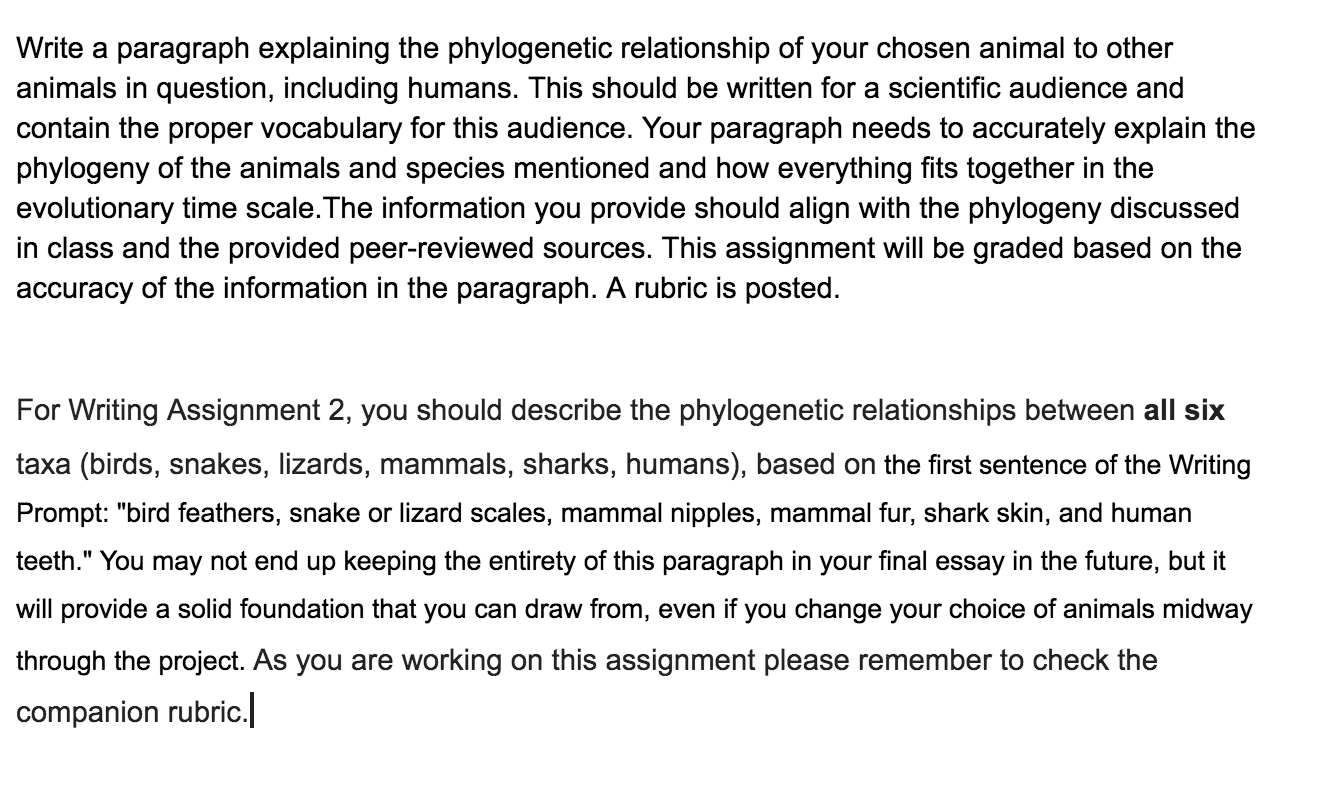 Write a paragraph explaining the phylogenetic | Chegg.com