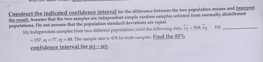 Solved Construct the indicated confidence interval for the | Chegg.com