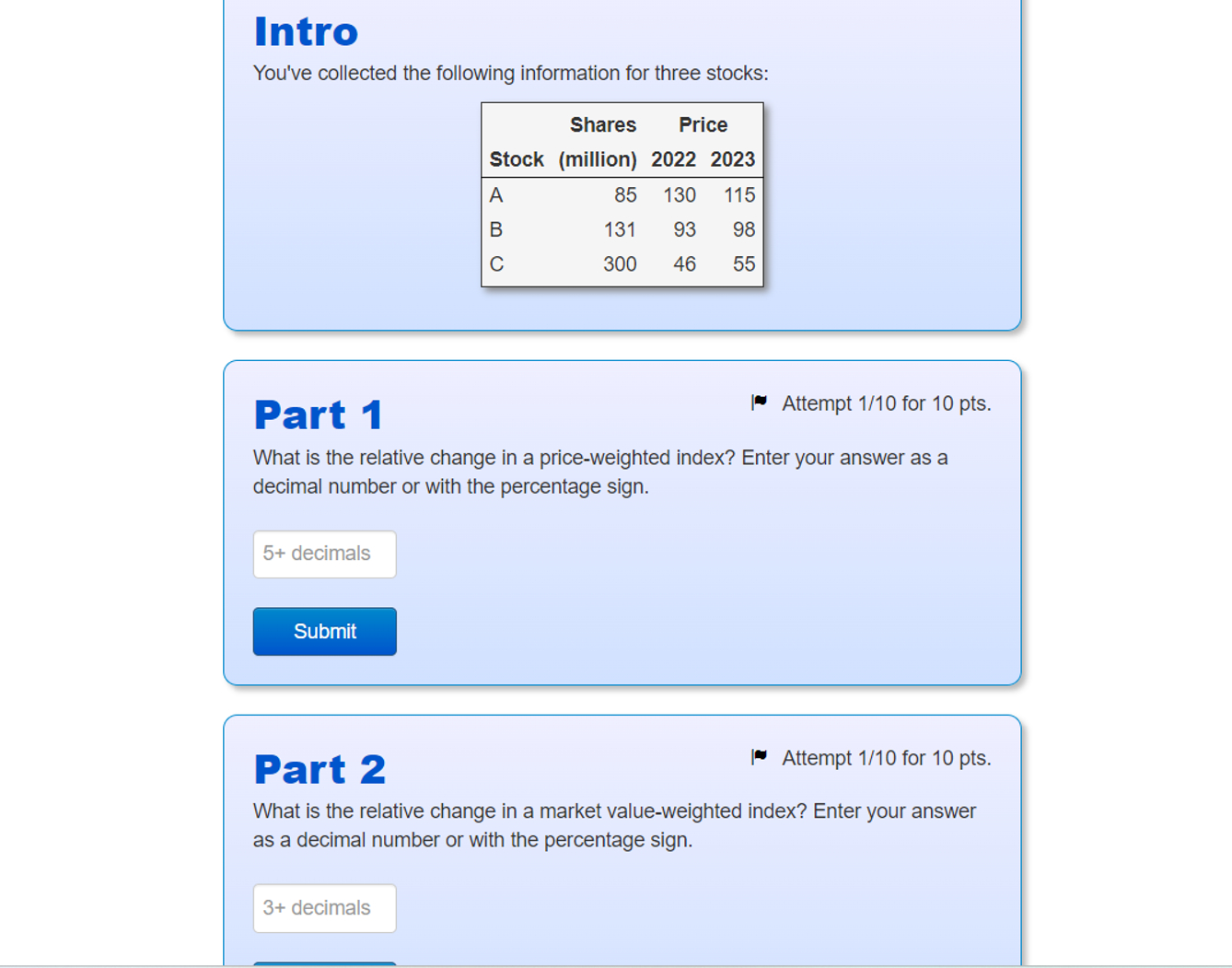 Solved You've collected the following information for three | Chegg.com