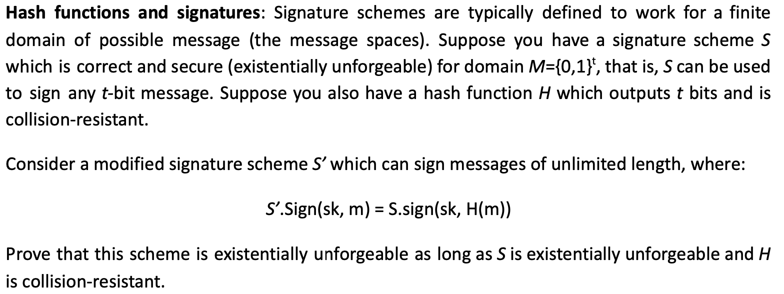 Solved Hash functions and signatures: Signature schemes are | Chegg.com